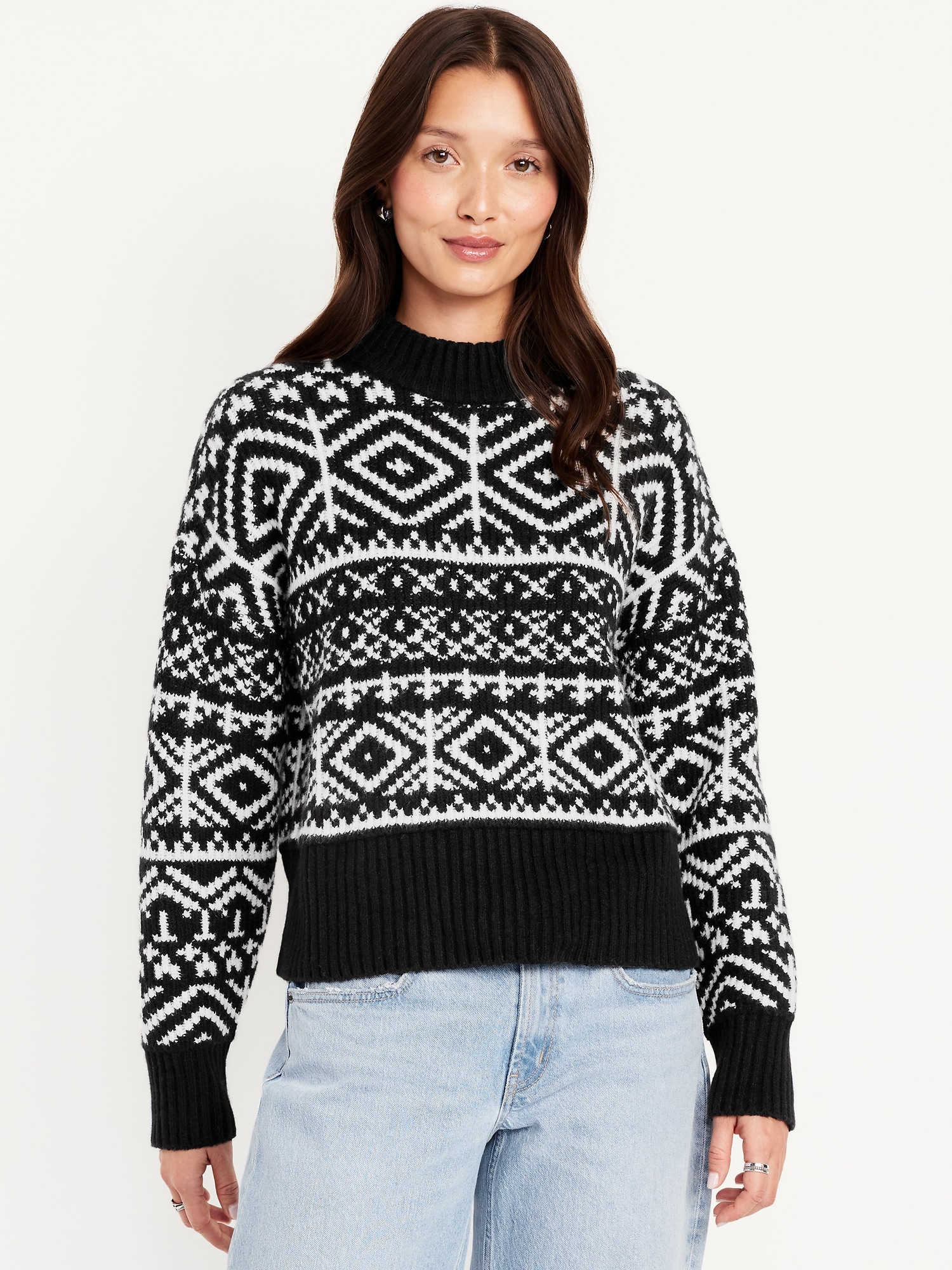SoSoft Mock-Neck Fair Isle Sweater