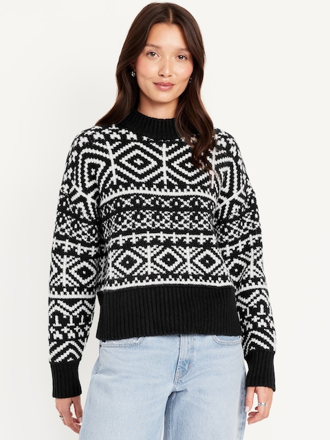 SoSoft Mock-Neck Fair Isle Sweater - Black Fair Isle