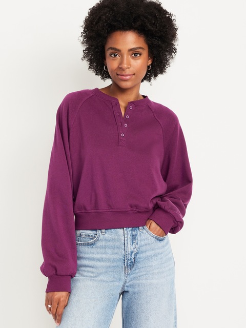 SoComfy Oversized Button-Front Sweatshirt - Monaco Plum