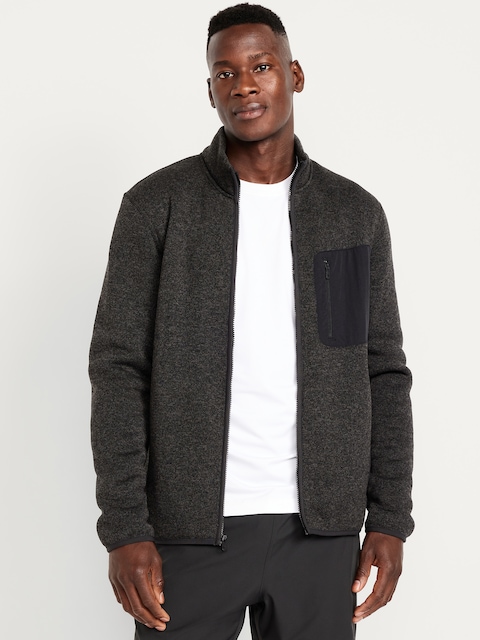 Sherpa-Lined Fleece-Knit Jacket - Black Jack