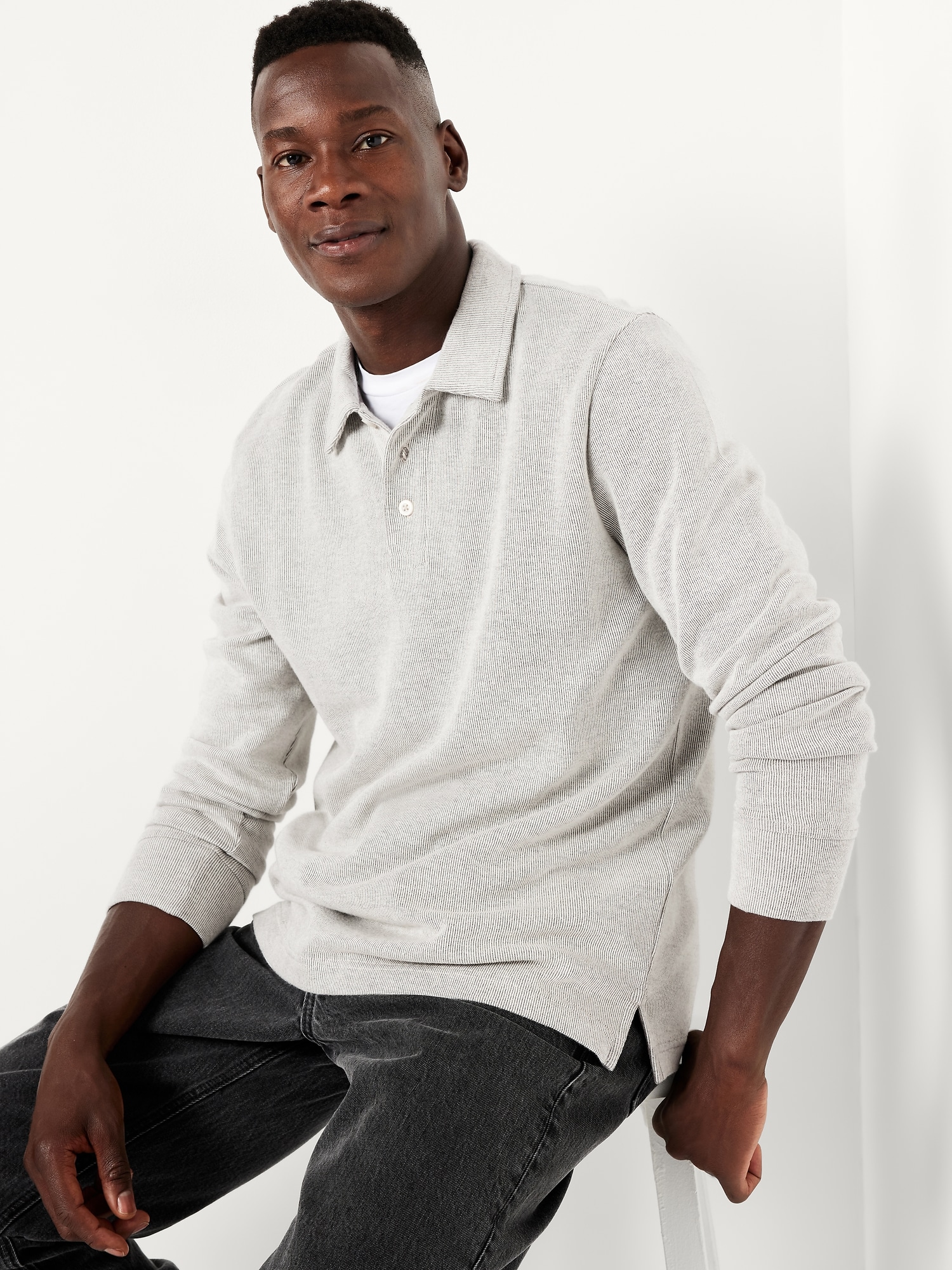 Long-Sleeve French Rib Polo | Old Navy