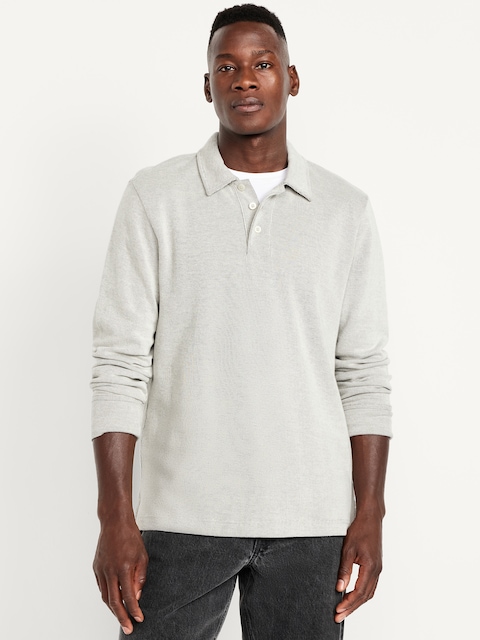 Long-Sleeve French Rib Polo - Light Heather Gray