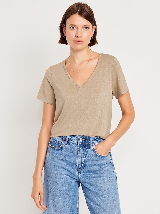 Image number 1 showing, Luxe V-Neck Shine T-Shirt