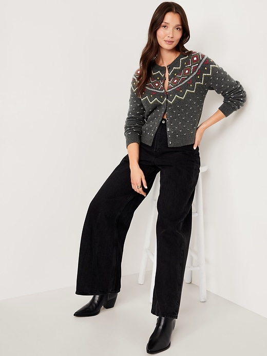 L'image numéro 3 présente Cardigan court en tricot côtelé SoSoft à motif jacquard