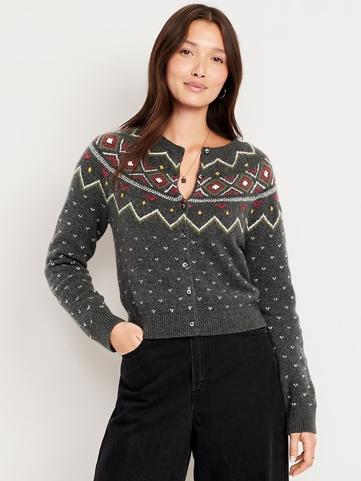 L'image numéro 1 présente Cardigan court en tricot côtelé SoSoft à motif jacquard