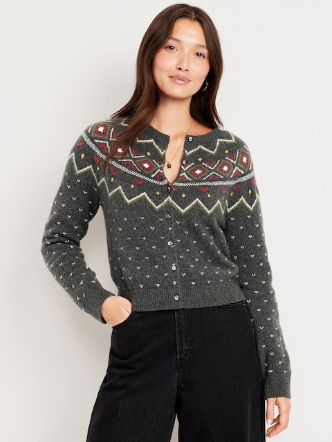 Cardigan court en tricot côtelé SoSoft à motif jacquard