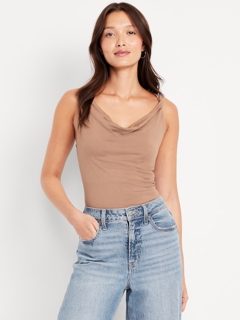 Cowl-Neck Twist-Strap Top - Driftwood