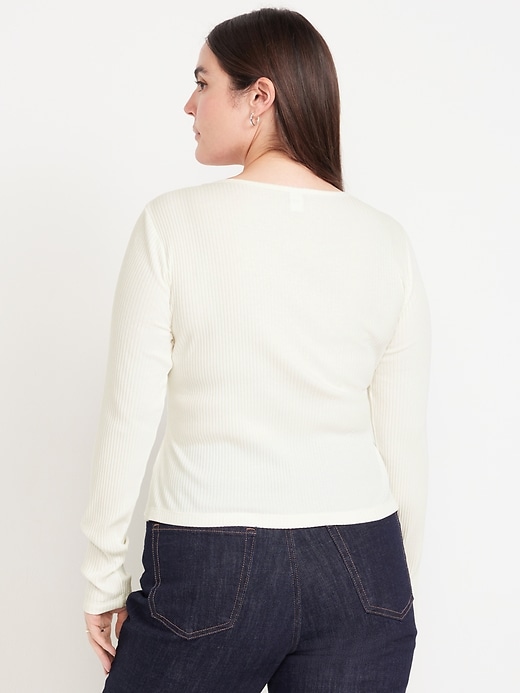 Image number 7 showing, Lace-Trim V-Neck Ribbed Top