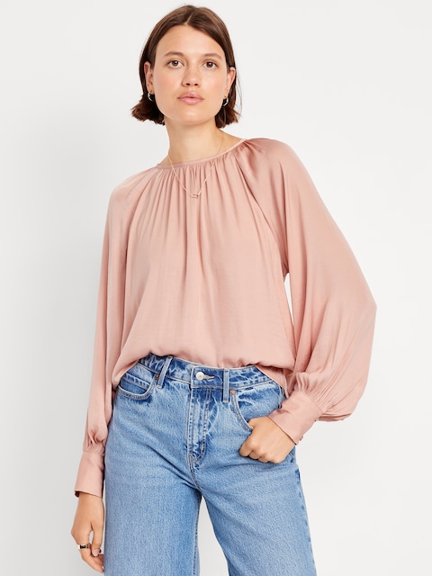 Satin Shirred Top - Falling Petal