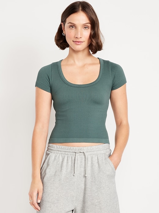 Image number 1 showing, Exhale Seamless Cropped Rib T-Shirt