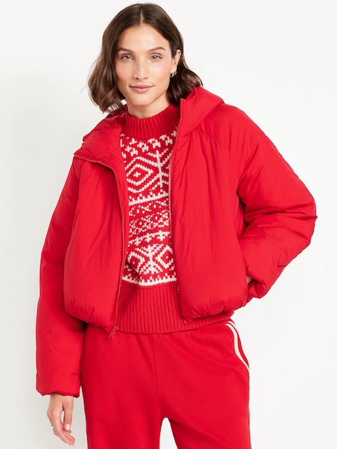 Water-Resistant Cropped Zip Puffer Jacket