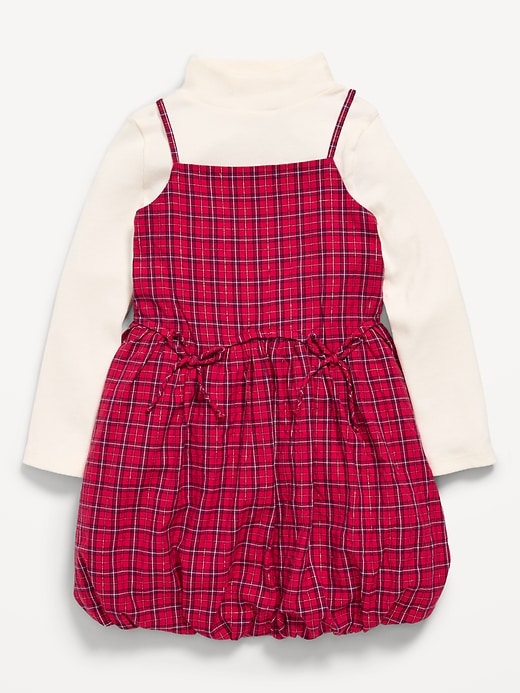 Image number 1 showing, Mock-Neck Top and Plaid Bubble Dress Set for Toddler Girls