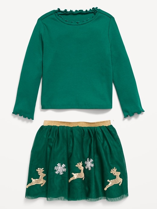 Image number 2 showing, Long-Sleeve T-Shirt and Tutu Skirt Set for Toddler Girls