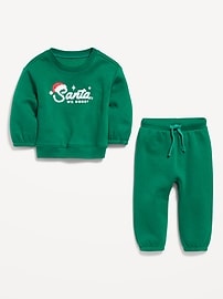 L'image numéro 2 présente Ensemble de chandail en coton ouaté à imprimé et pantalon en coton ouaté pour bébé