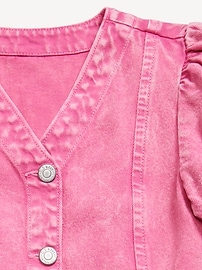 L'image numéro 4 présente Robe ajustée et évasée en denim à manches courtes pour fille