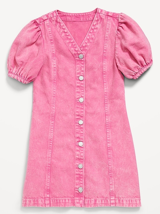 L'image numéro 3 présente Robe ajustée et évasée en denim à manches courtes pour fille