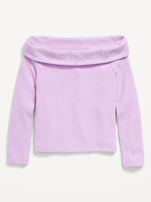 Image number 2 showing, CozePlush Off-Shoulder Long-Sleeve Ribbed Top for Girls