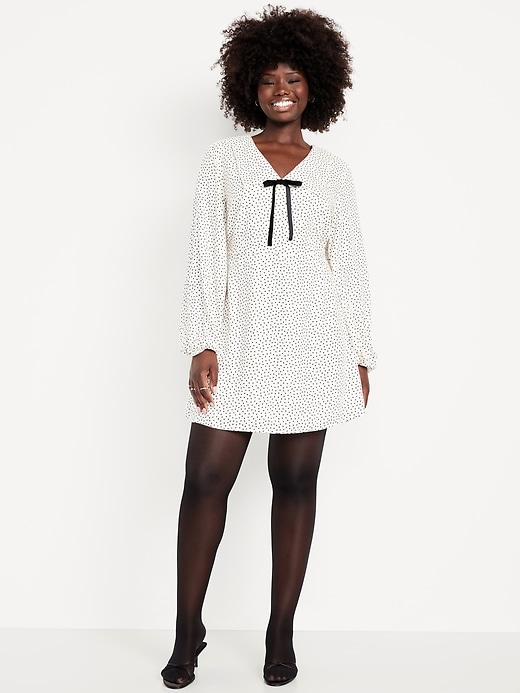 Image number 5 showing, Fit & Flare Long-Sleeve Crepe Mini Dress