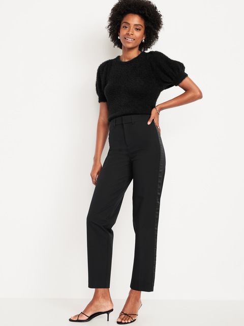 Pantalon Pixie droit à taille haute à bandes sur les côtés - Noir De Jais