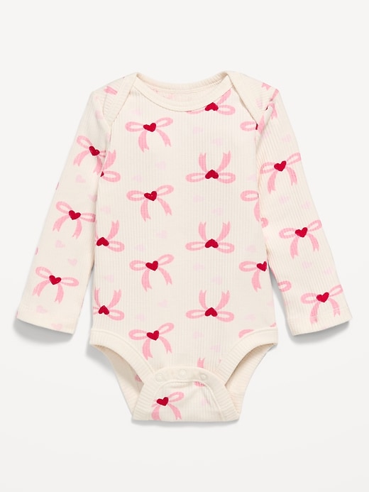 Image number 1 showing, Printed Long-Sleeve Ribbed Bodysuit for Baby