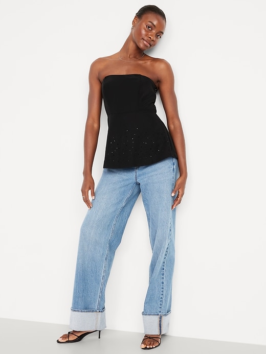 Image number 3 showing, Beaded Taffeta Peplum Tube Top