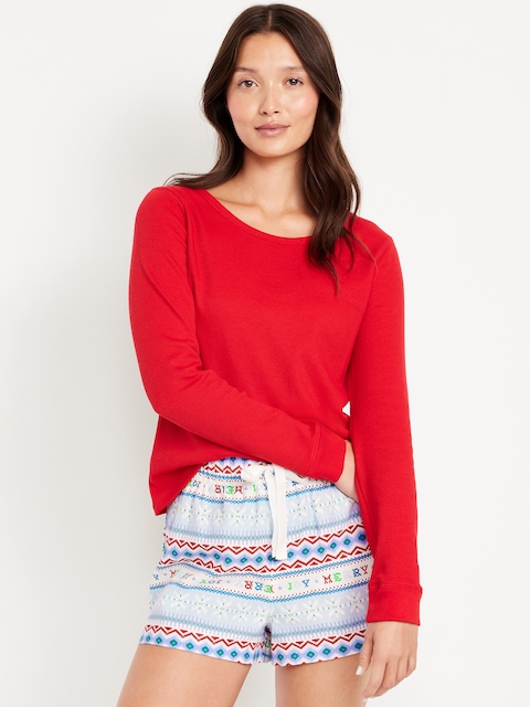 Scoop-Neck Waffle Pajama Top - Amaryllis