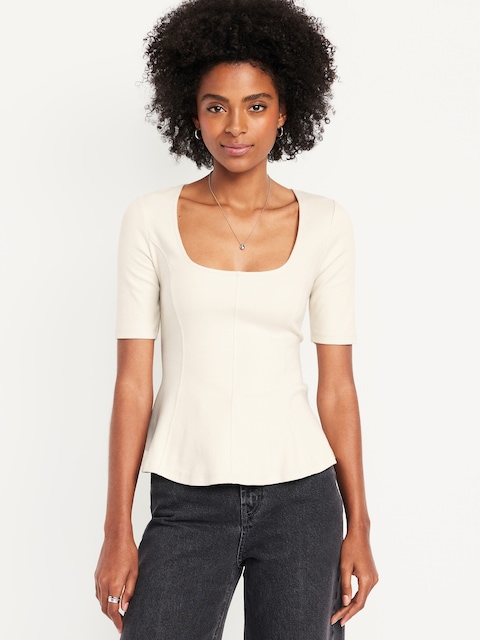 Square-Neck Peplum Top - Howlite