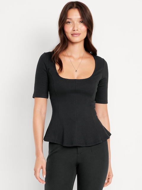 Square-Neck Peplum Top - Black Jack