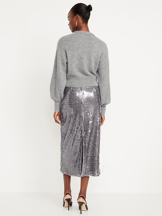 L'image numéro 3 présente Jupe droite mi-longue à taille haute à paillettes