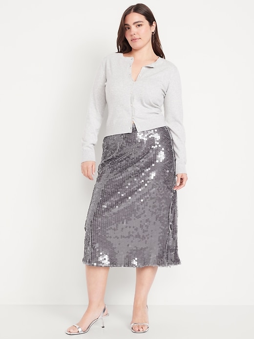 L'image numéro 6 présente Jupe droite mi-longue à taille haute à paillettes