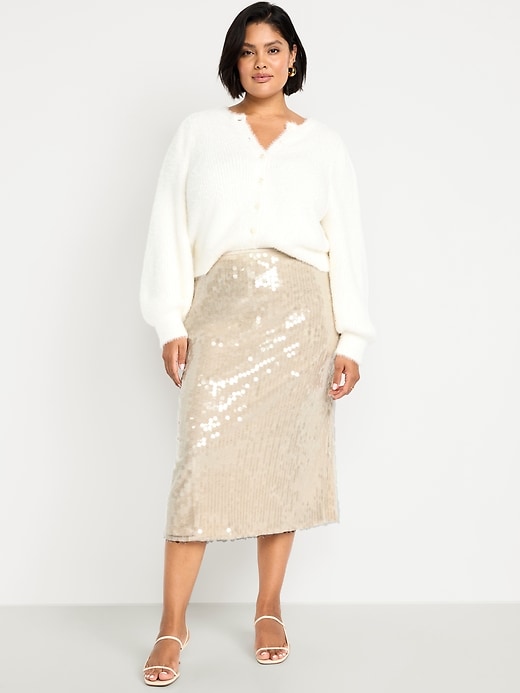 L'image numéro 9 présente Jupe droite mi-longue à taille haute à paillettes