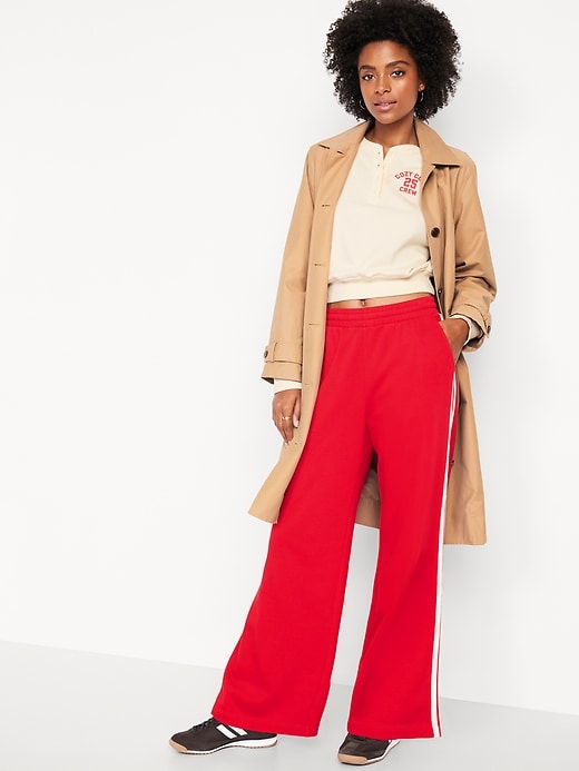 L'image numéro 3 présente Pantalon en coton ouaté à jambe large et à taille haute PurConfort