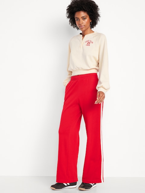 Pantalon en coton ouaté à jambe large et à taille haute PurConfort