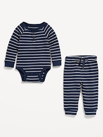 Image number 2 showing, Long-Sleeve Thermal-Knit Henley Bodysuit and Pants Set for Baby