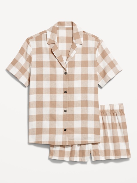 Pyjama court en flanelle à carreaux pour femme