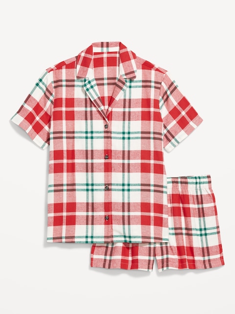 Pyjama court en flanelle à carreaux pour femme