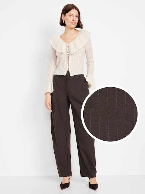 High-Waisted Taylor Barrel Trouser Pants - Brown Pinstripe