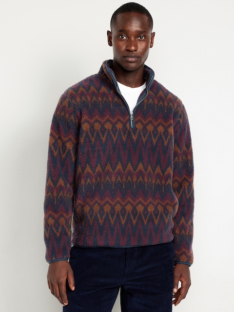 Chandail en sherpa à motif et à glissière au quart - Sherpa Imprimé :Mltfrisl