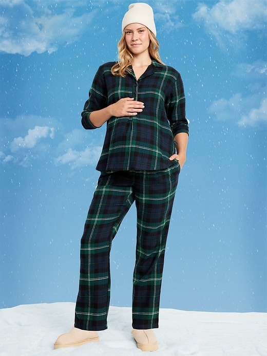 Image number 1 showing, Maternity Plaid Flannel Pajama Pant Set