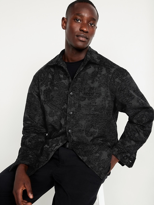 Image number 3 showing, Oversized Button-Down Jacquard Shirt