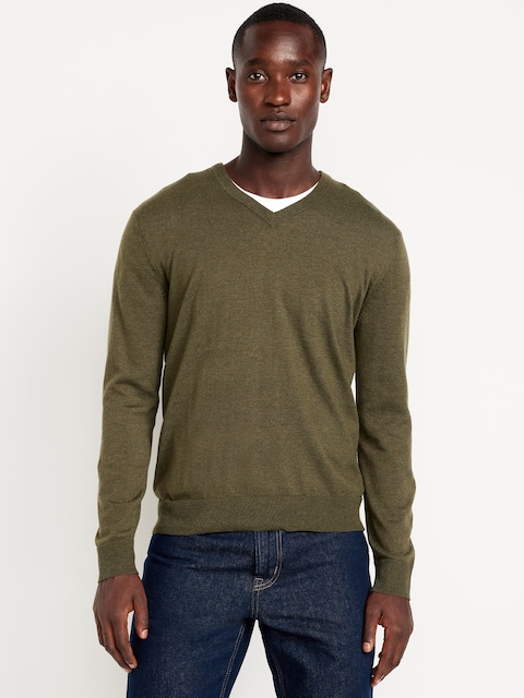V-Neck Sweater - Olive Heather
