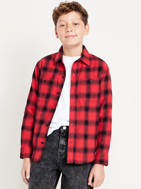 Chemise à poche et à manches longues en flanelle à carreaux pour tout-petit garçon - Carreaux Rouges