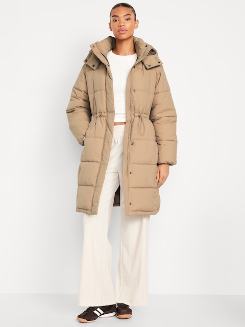 Water-Resistant Quilted Long Puffer Jacket