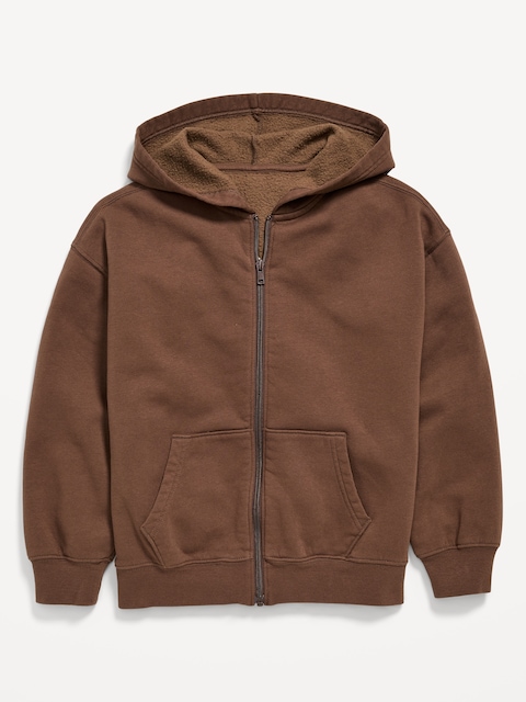 Oversized Zip Hoodie for Boys - Espresso