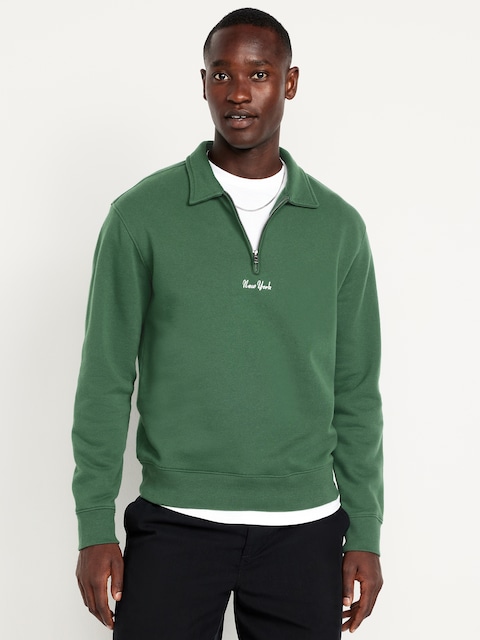 Collared Graphic Fleece Pullover - Green (New York)