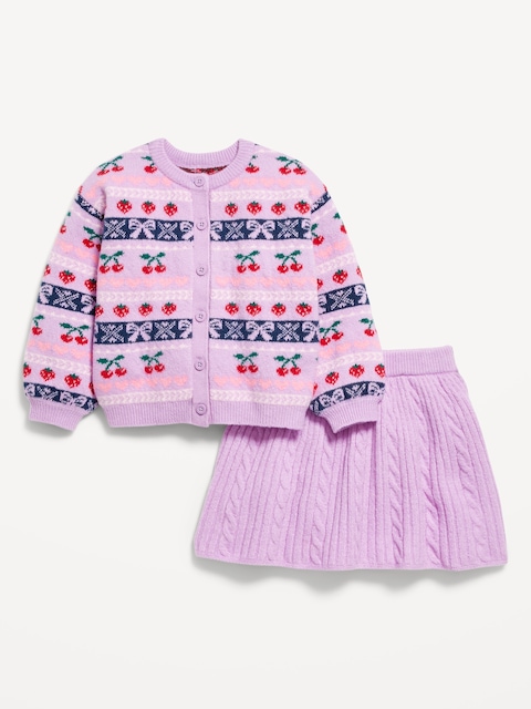 SoSoft Cropped Cardigan Sweater and Skirt Set for Toddler Girls - Purple Fair Isle