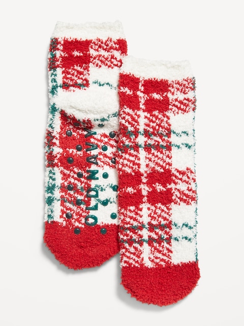Gender-Neutral Cozy Holiday Socks for Kids - Red Plaid