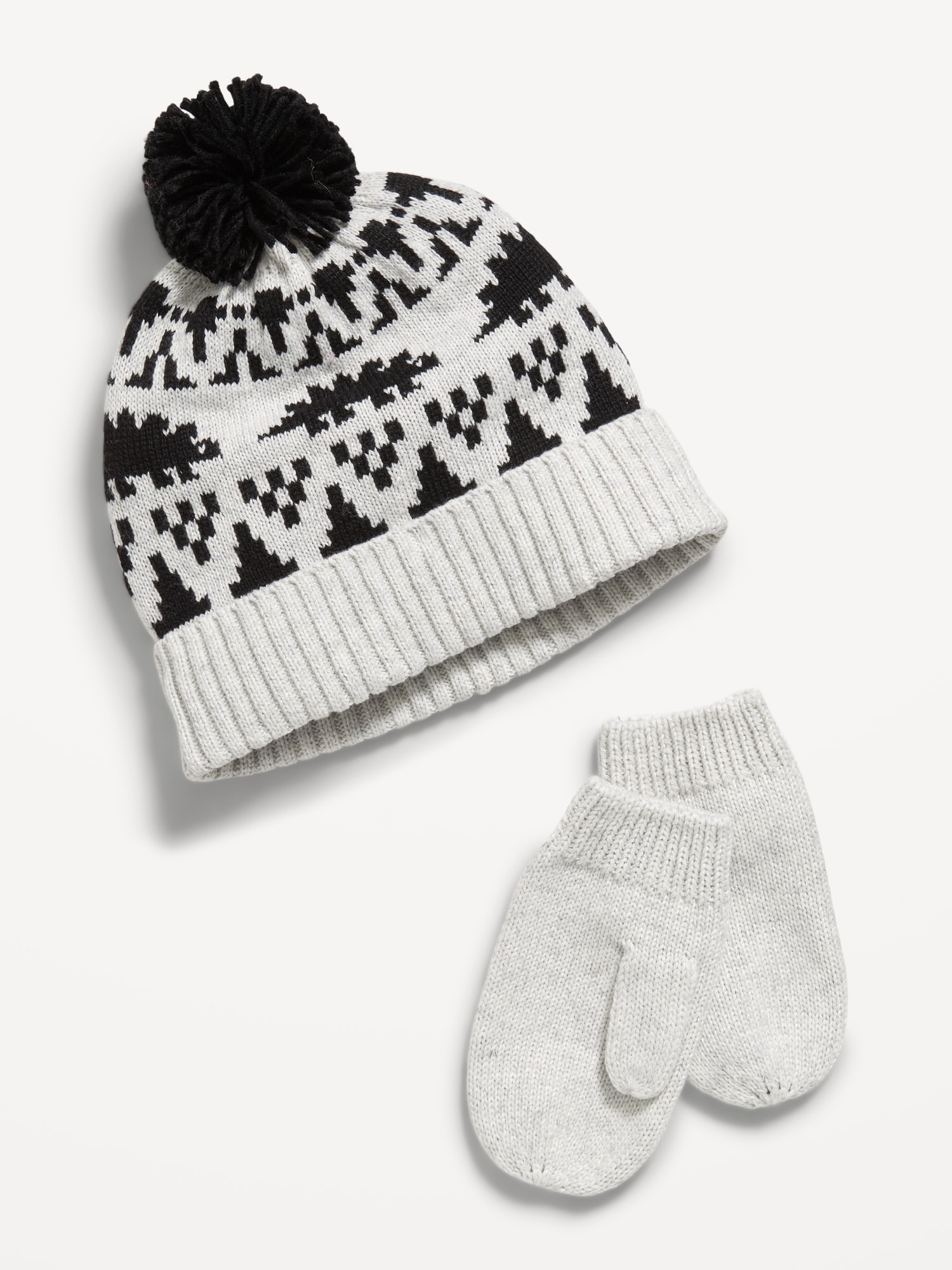 Pom-Pom Beanie and Mittens Set for Toddler Boys