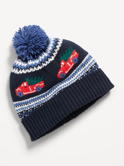 Bonnet à motif jacquard avec pompon unisexe pour Tout-petit