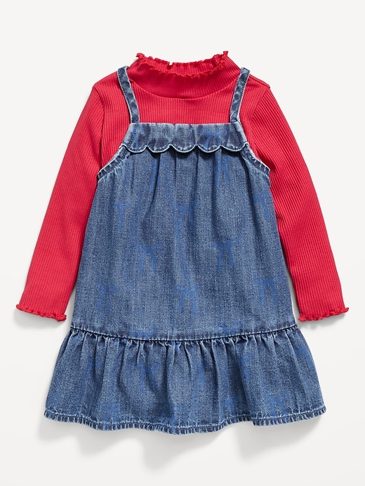 Image number 2 showing, Mock-Neck Ribbed T-Shirt and Tiered Chambray Dress Set for Baby